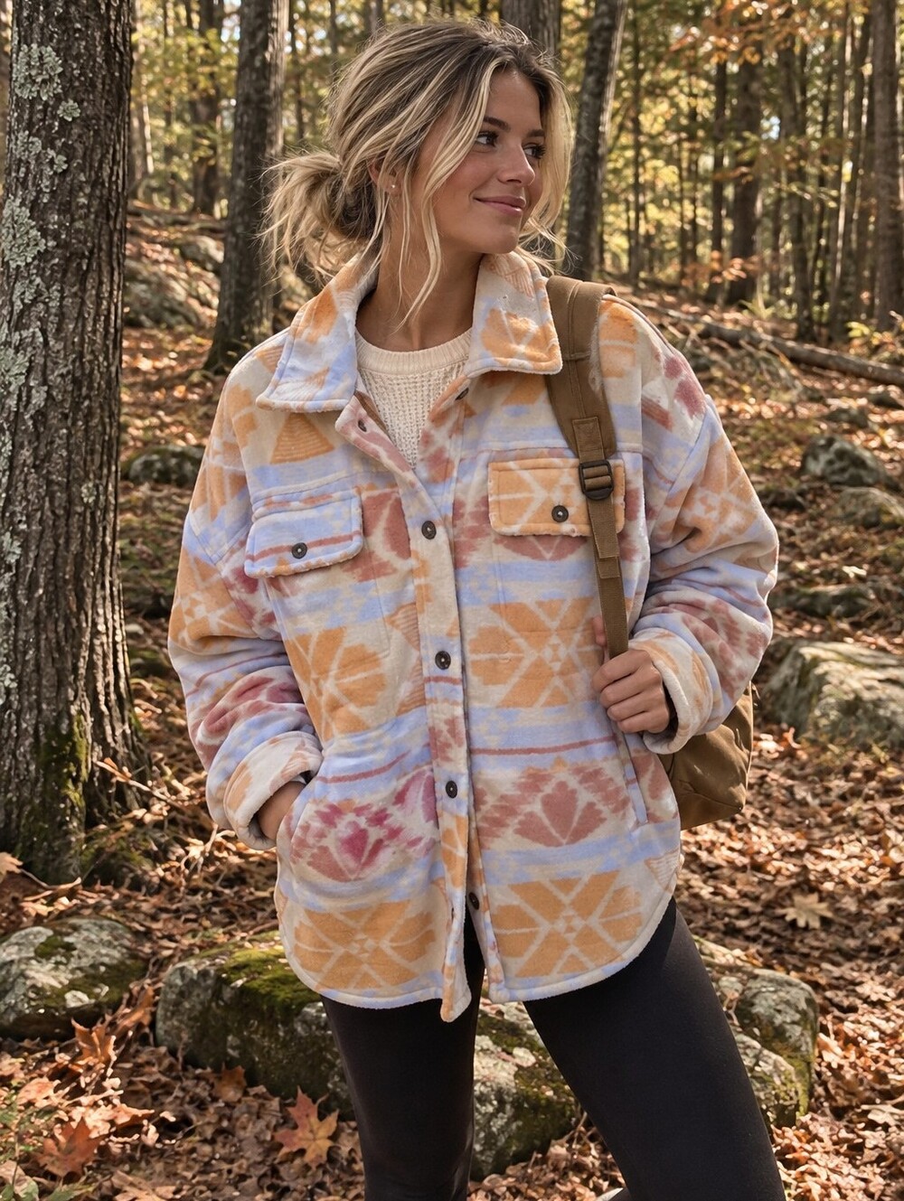 Free People Sedona Utility Jacket - Orange and Cream